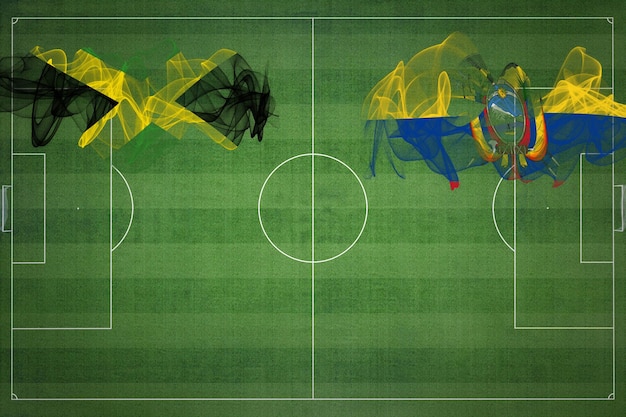Ямайка против Эквадора Футбольный матч национальные цвета национальные флаги футбольное поле футбольная игра Концепция конкурса Копия пространства