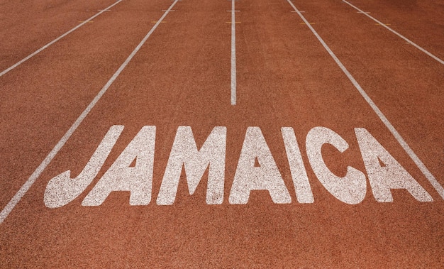 Jamaica written on running track New Concept on running track text in white color