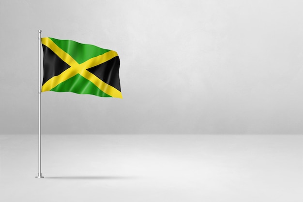 Jamaicaanse vlag geïsoleerd op witte betonnen muur achtergrond