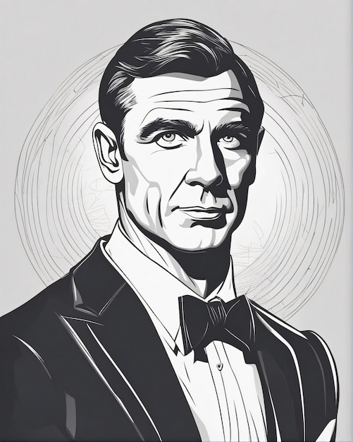 Photo james bond portrait digital line art