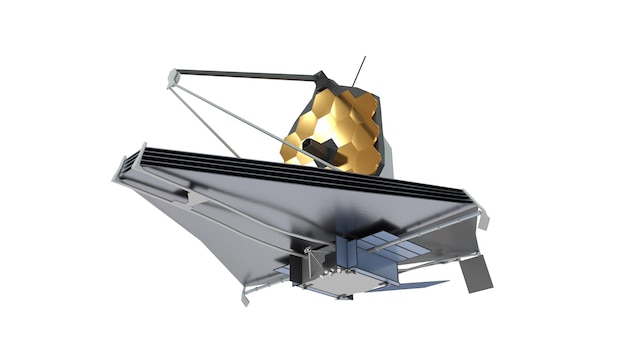 Космический телескоп джеймса уэбба на белом фоне - 3d-рендеринг