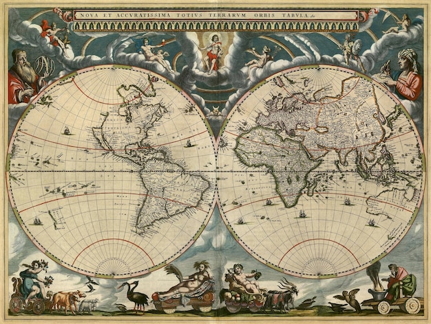 Foto jan willemsz blaeu antica mappa del mondo illustrata d'epoca ad altissima risoluzione 1664