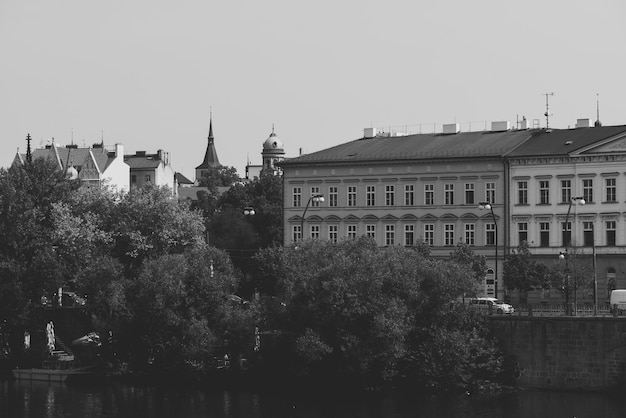 Janackovo embankment (Janackovo nabrezi) at night. Prague, Czech Republic