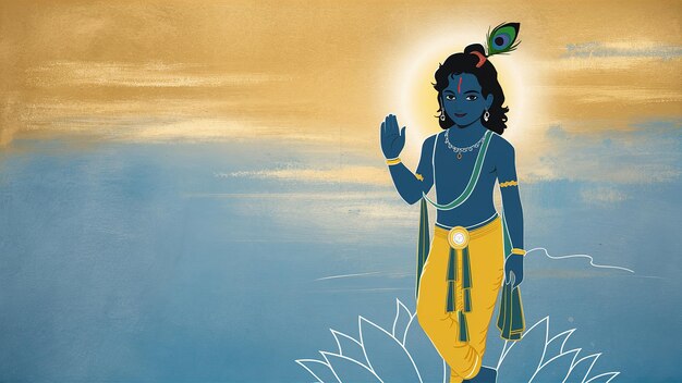 Janmashtami festival met Lord Krishna die fluit speelt illustratie achtergrond