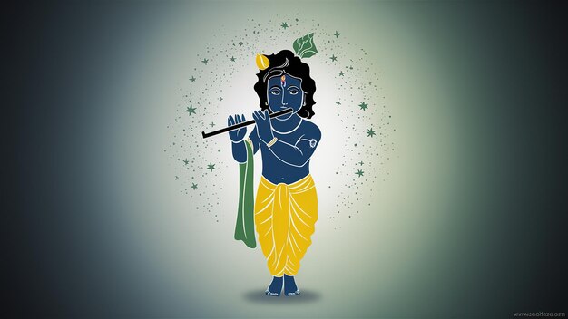 Janmashtami festival with Lord Krishna playing flute illustration background