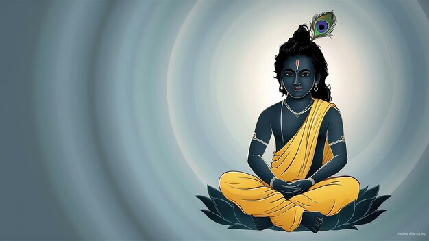 Janmashtami festival with Lord Krishna playing flute illustration background