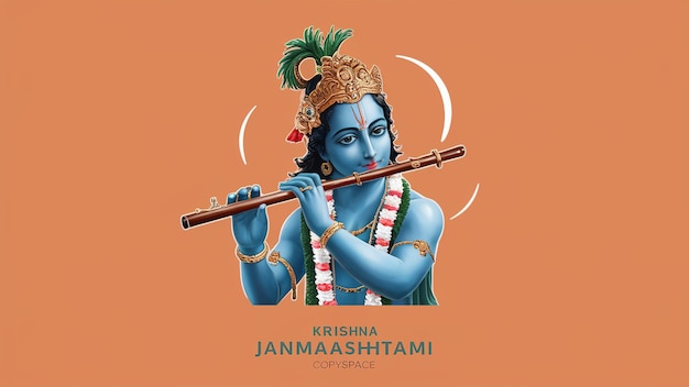 Photo janmashtami festival with lord krishna playing flute illustration generative ai