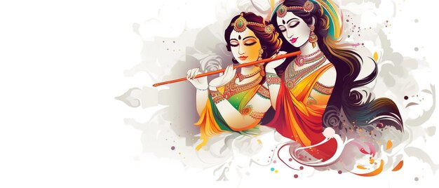 Janmashtami festival with lord krishna playing flute vector illustration background banner digital post poster and card designillustration