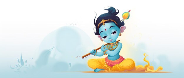 Janmashtami festival with Lord Krishna playing flute vector illustration background banner digital post poster and card designillustration