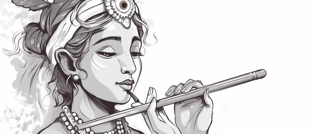 Janmashtami festival with lord krishna playing flute vector illustration background banner digital post poster and card designillustration