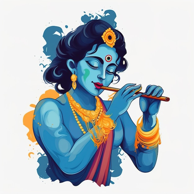 Janmashtami festival with Lord Krishna playing flute vector illustration background banner digital post poster and card designillustration