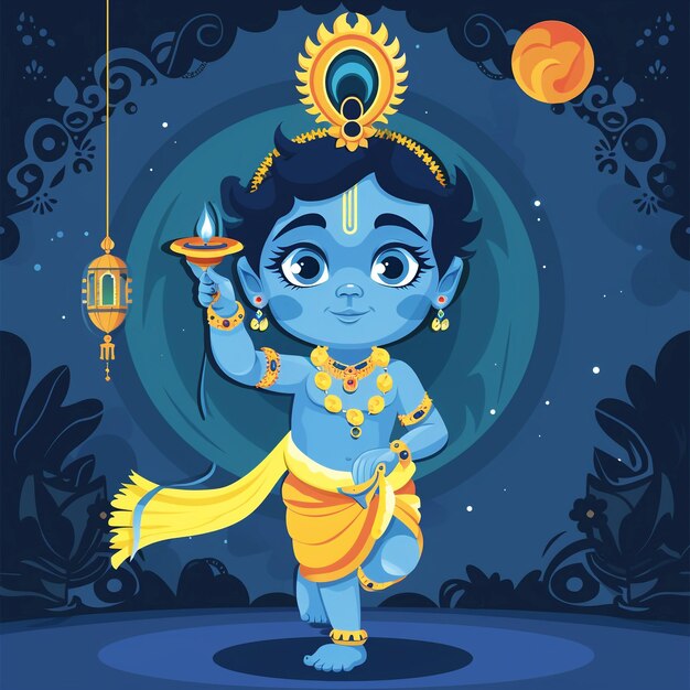 Photo janmastami festival best krishna illustration little krishna background design