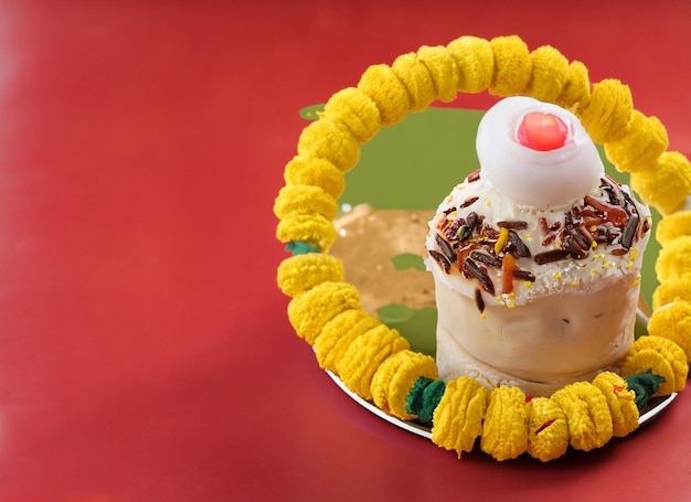 Janmasthmi celebration with sweets bright background