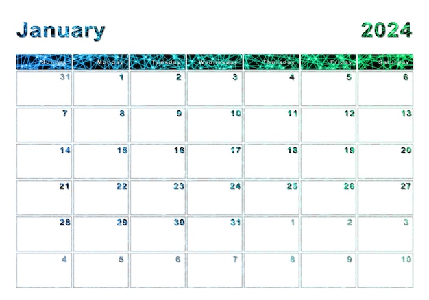 Januari 2024 kalenderweek begin zondag modern ontwerp