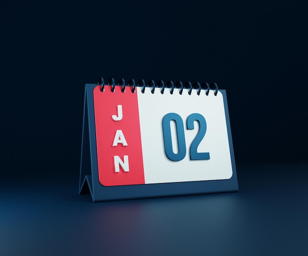 Januari Realistisch Bureaukalenderpictogram 3D Illustratie Datum Januari 02