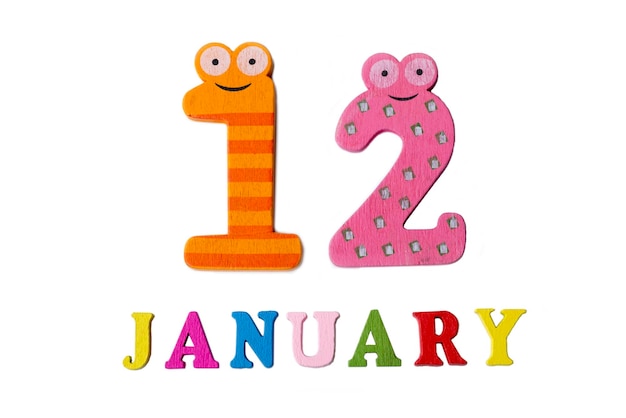 白い背景の数字と文字の 1 月 12 日