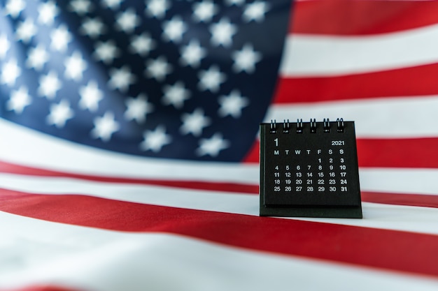 January 2021 calendar on USA flag