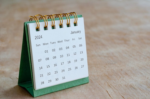 January 2024 table calendar with customizable space for text Calendar and copy space concepts