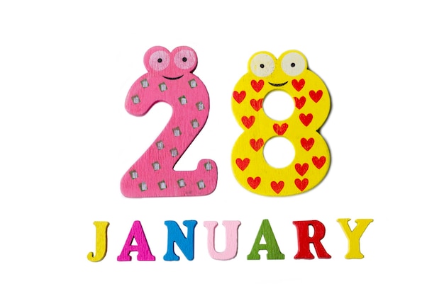 January 28 on white background numbers and letters