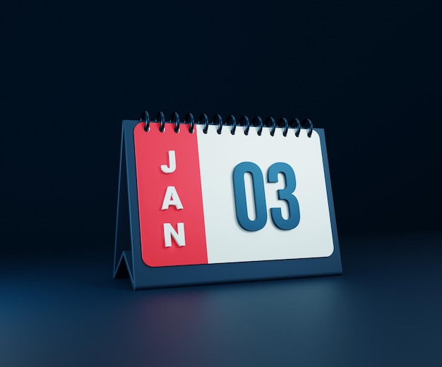 January Realistic Desk Calendar Icon 3D Illustration Date January 03