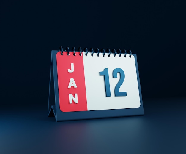 January Realistic Desk Calendar Icon 3D Illustration Date January 12