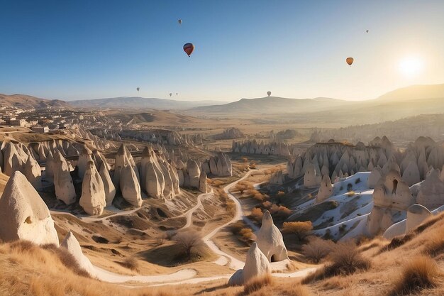 Photo january sunny day in the rocks of cappadocia turkey