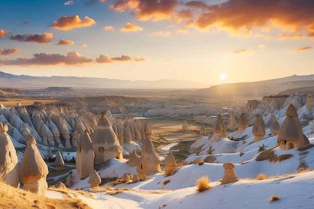 Photo january sunny day in the rocks of cappadocia turkey