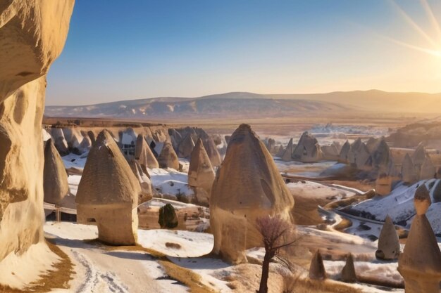 Photo january sunny day in the rocks of cappadocia turkey