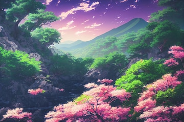 Wallpapers Art, anime, landscape, Trees, forest, stones on your