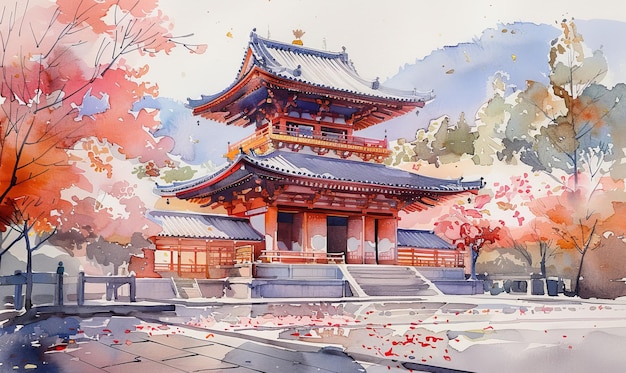 Japan aquarel landschap