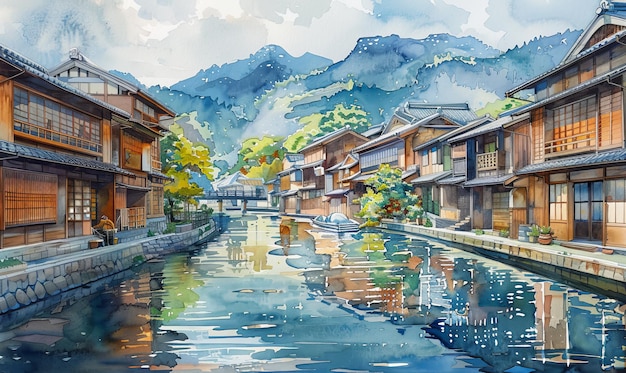 Japan aquarel landschap
