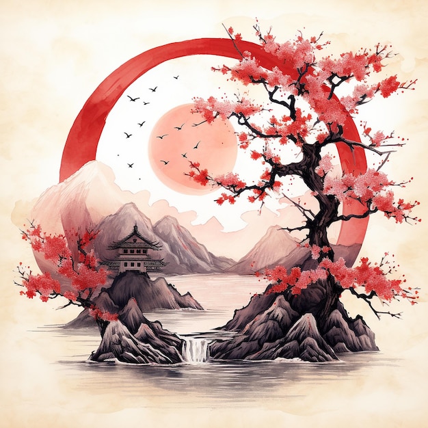Japan art style cherry tree