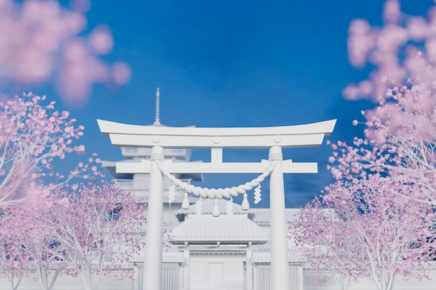 春の桜の季節の日本の城と桜日本または韓国の建築