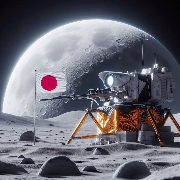 Japan Chandrayaan Moon Sniper successful landing on the moon with Japan flag AI generated