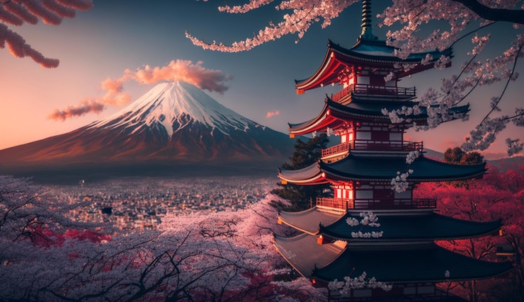 Photo japan cherry blossom season buddhist temple photography image ai generated art