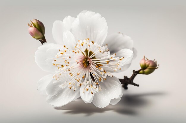 japan cherry branch with blooming flowers