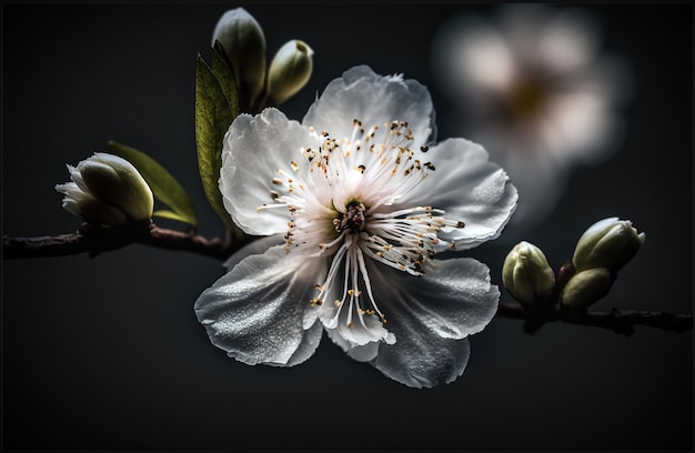 japan cherry branch with blooming flowers