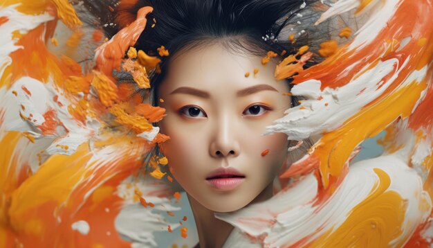 Japan ethnicity woman striking lowkey image radiant colors portrait beautiful illustration picture