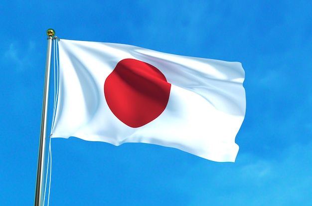 Japan flag on the blue sky background