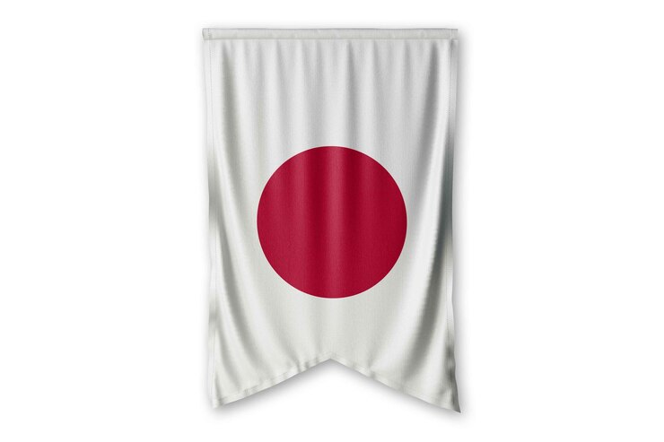 Photo 白い壁の背景画像に掛ける日本国旗