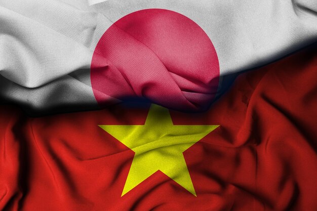 Photo japan flag illustration combining vietnam flag decoration background 3d illustration