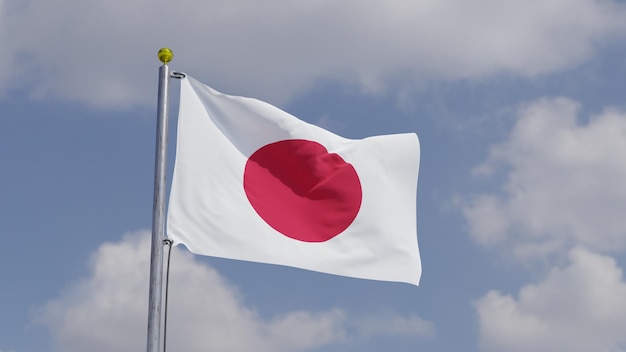 Japan Flag Waving on a Flag Pole background sky with clouds