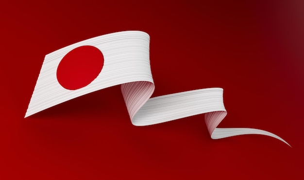 Japan Flag Waving ribbon or banner on isolated background independence day 3d illustration