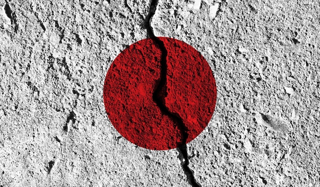 Japan flag with crack through the middle Country divided concept