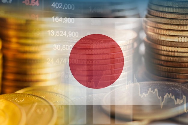 Japan flag with stock market finance economy trend graph digital technology