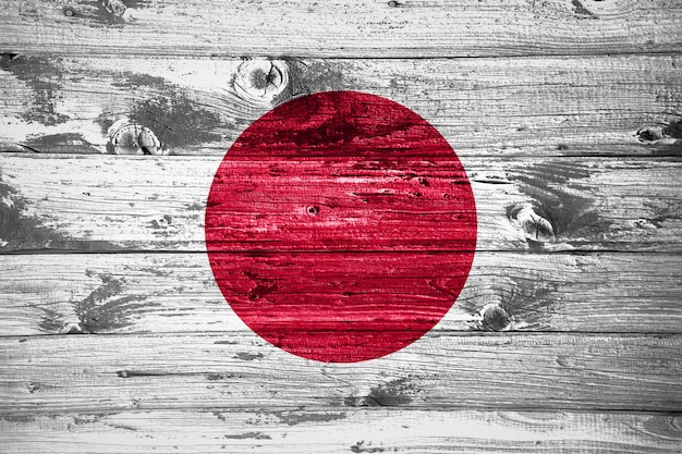 Japan flag on wooden planks background wood flag