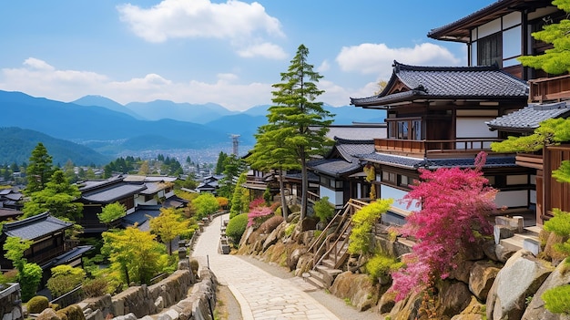 Photo japan landmark magome juku old town kiso valley in nakatsugawa gifu prefecture japan