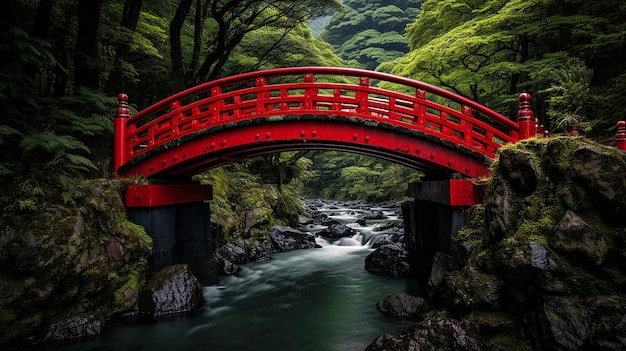 Photo japan landmark the red bridge in minoh waterfall