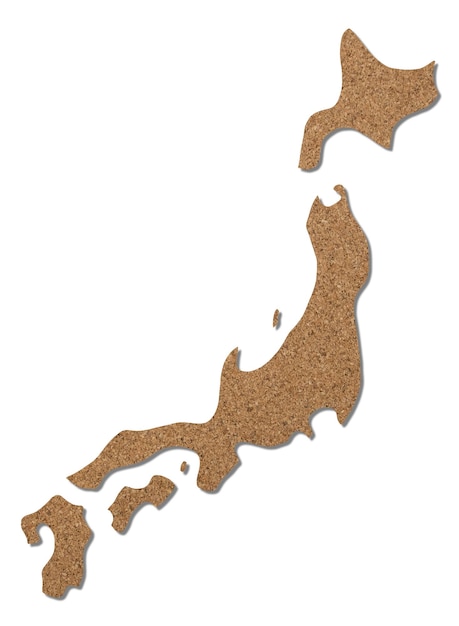 日本地図 コルク木の質感が白い背景にカットされています