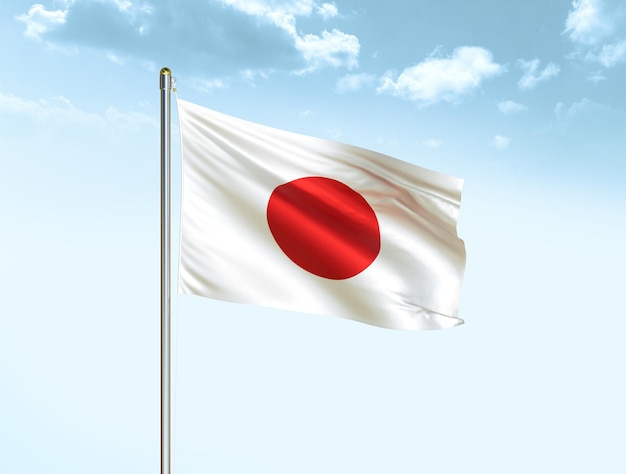 Japan national flag waving in blue sky with clouds japan flag
3d illustration